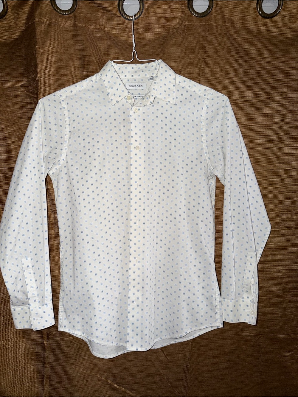 Calvin Klein White Button-Down Shirt with Light Blue Micro Pattern
